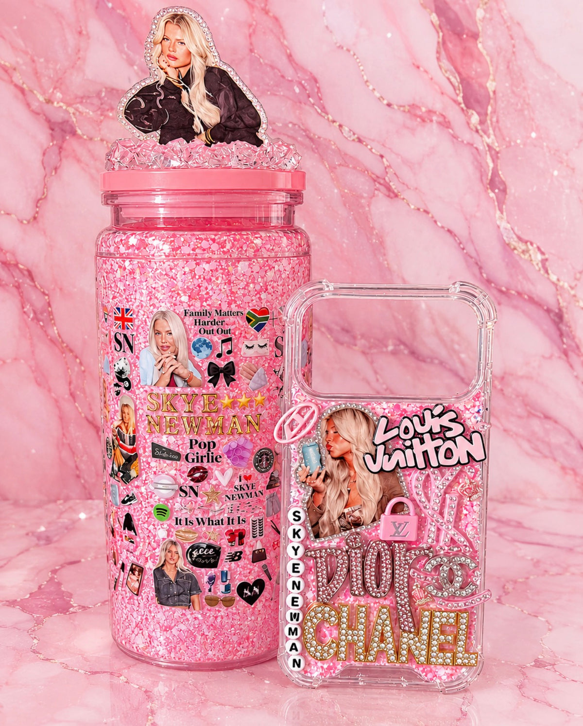Skye Newman tumbler and iPhone case