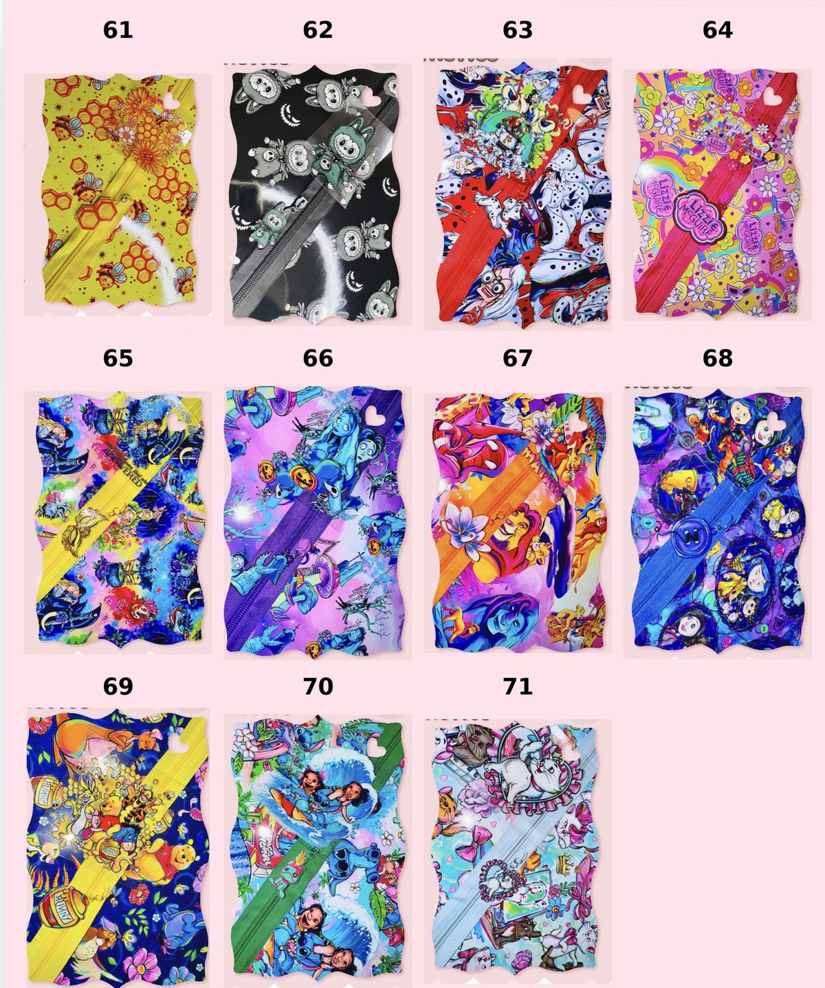 Zippers 61-71(THESE ARE ORDERED IN WHEN YOU ORDER)