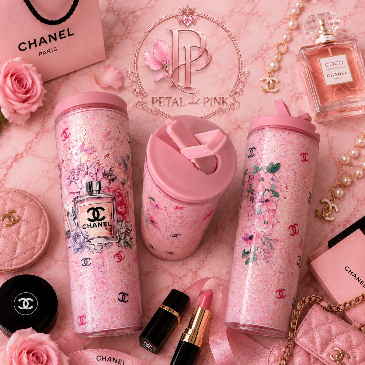 20oz no globe Chanel water bottle pink